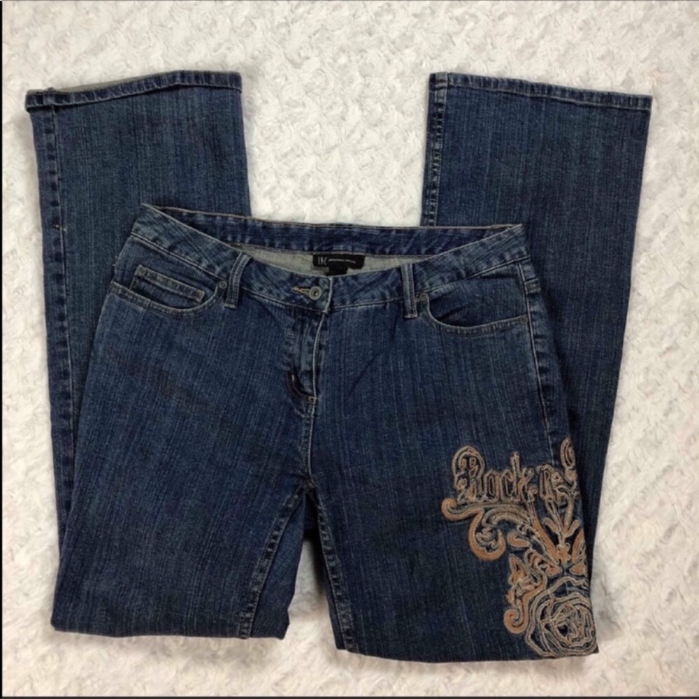 INC Low Rise Boot Cut “Rock ‘n Roses” Embroidery